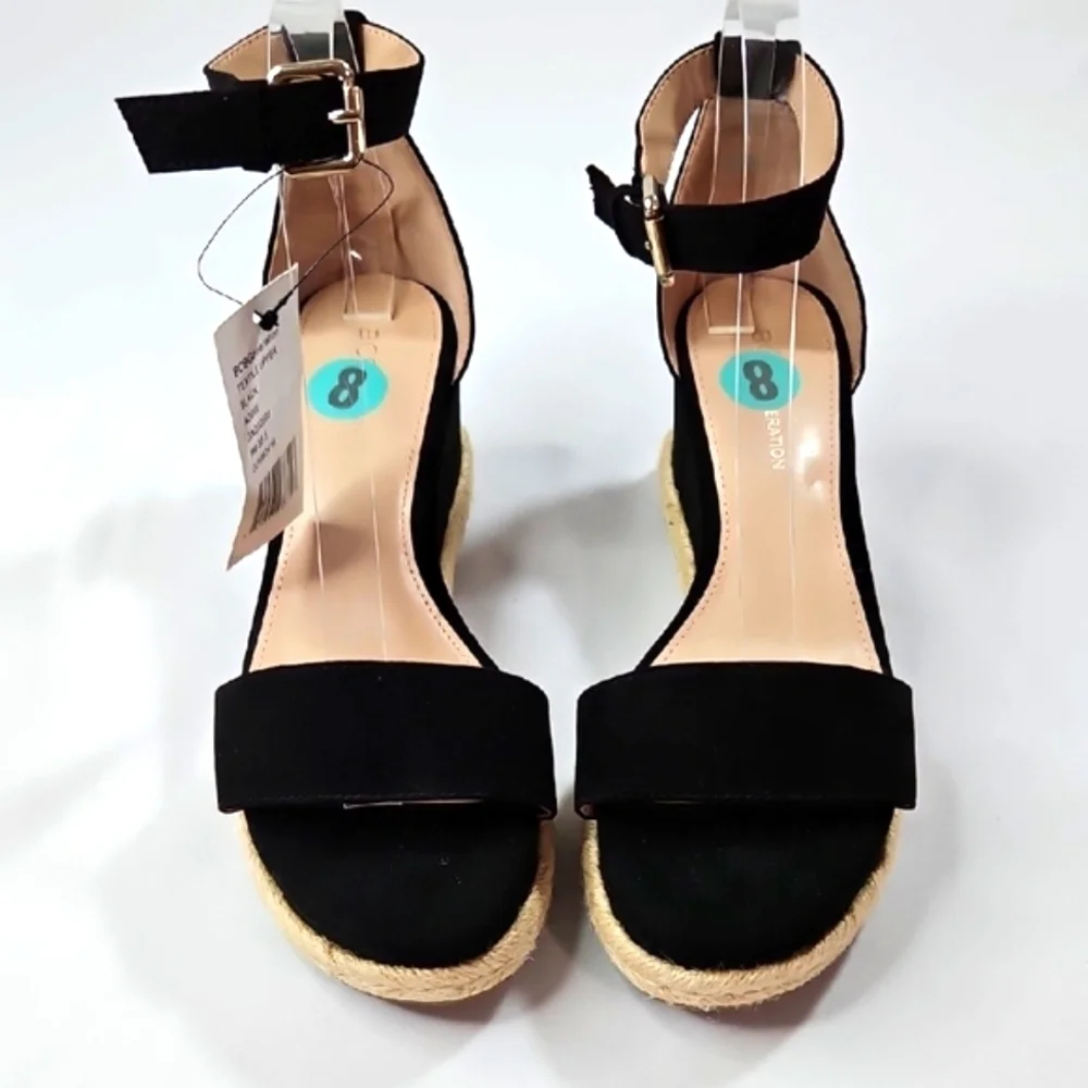BCBGeneration Black Addie Espadrille Wedges Size 8
